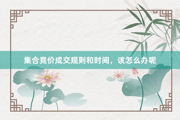 集合竞价成交规则和时间，该怎么办呢
