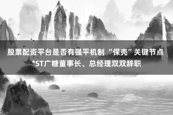 股票配资平台是否有强平机制 “保壳”关键节点 *ST广糖董事长、总经理双双辞职