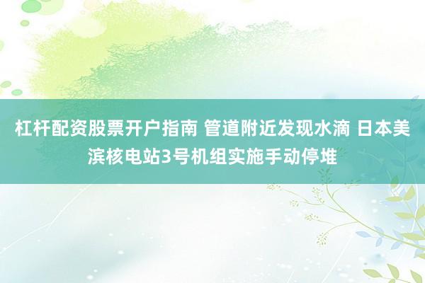 杠杆配资股票开户指南 管道附近发现水滴 日本美滨核电站3号机组实施手动停堆